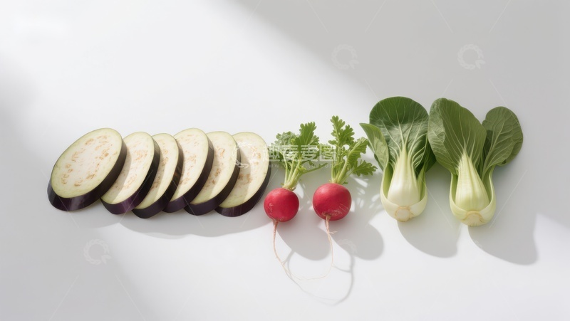 高清大图下载【趣麦麦图】新鲜蔬菜与切片茄子的排列