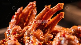 麻辣鸭爪特写，诱人美食