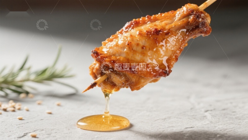 高清大图下载【趣麦麦图】蜂蜜滴落的烤鸡翅