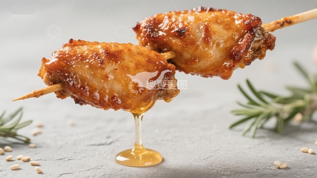 烤鸡翅串滴落酱汁