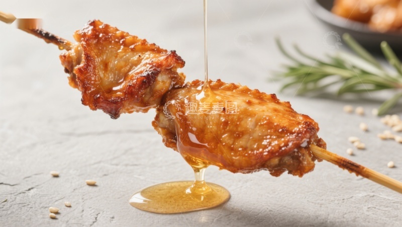 高清大图下载【趣麦麦图】蜂蜜浇灌的烤鸡翅特写