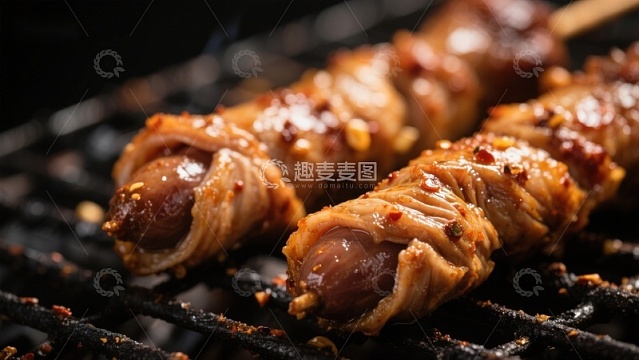 烤肉串上的香肠与培根