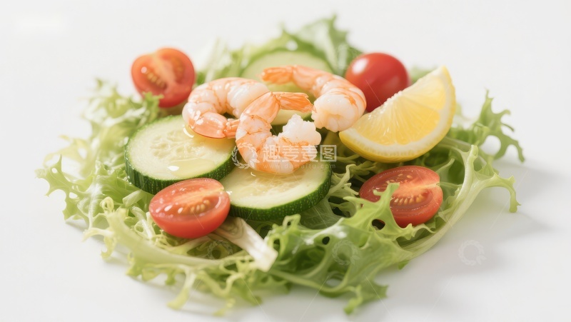 高清大图下载【趣麦麦图】鲜虾沙拉配柠檬与樱桃番茄