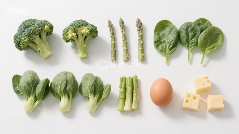 高清大图下载【趣麦麦图】新鲜蔬菜与鸡蛋奶酪排列展示