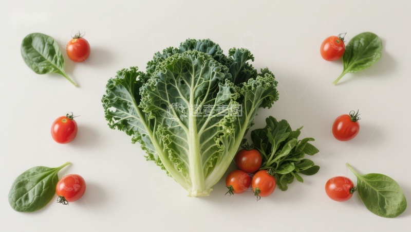 高清大图下载【趣麦麦图】新鲜羽衣甘蓝与樱桃番茄的组合