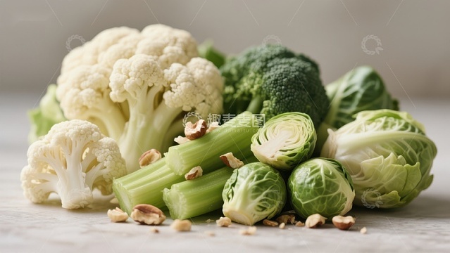 新鲜蔬菜与坚果的组合