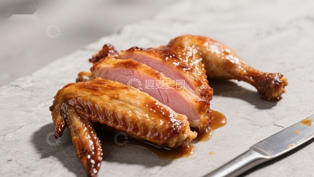 烤鸭切片，色泽诱人