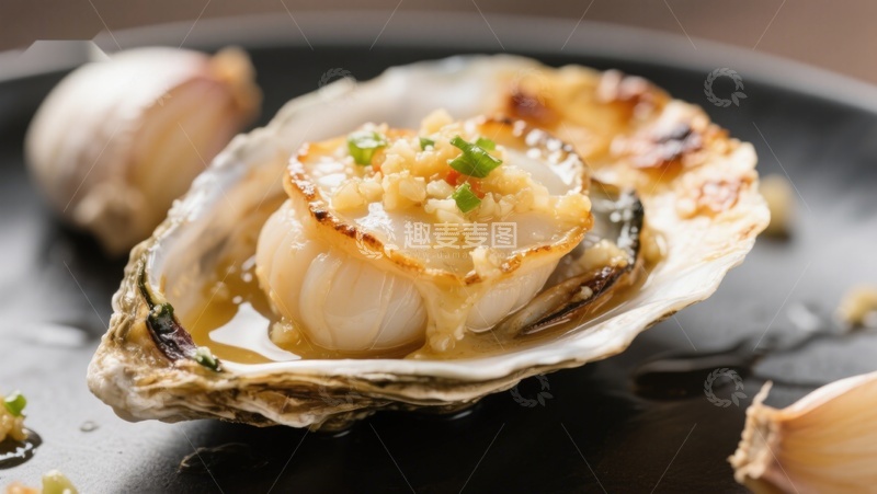 高清大图下载【趣麦麦图】-蒜香烤扇贝，美味海鲜佳肴