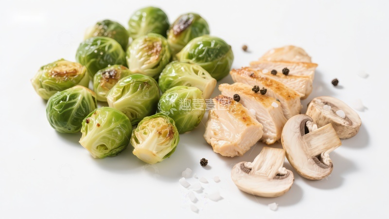 高清大图下载【趣麦麦图】烤鸡胸配抱子甘蓝和蘑菇