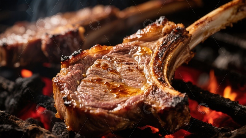 高清大图下载【趣麦麦图】炭火烤制的美味牛排
