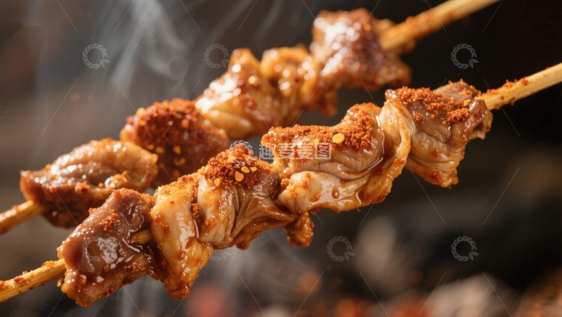高清大图下载【趣麦麦图】香辣烤肉串，热气腾腾