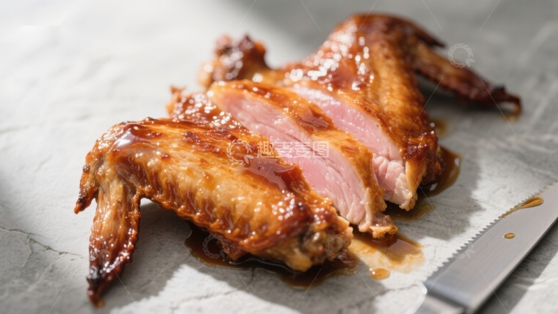 高清大图下载【趣麦麦图】烤鸡翅特写，酱汁浓郁