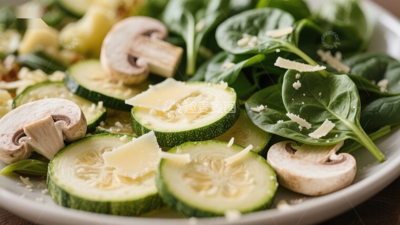 高清大图下载【趣麦麦图】新鲜蔬菜沙拉：蘑菇与黄瓜片