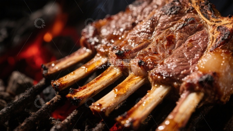 高清大图下载【趣麦麦图】烤架上的美味羊排