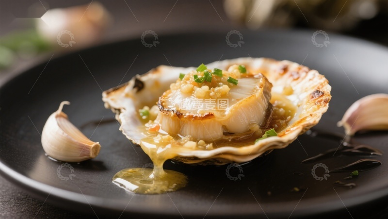 高清大图下载【趣麦麦图】蒜香烤扇贝，美味海鲜佳肴