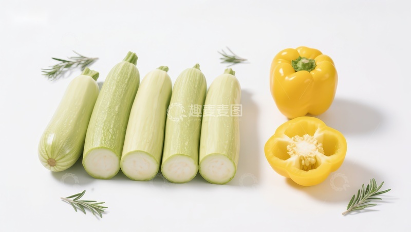 高清大图下载【趣麦麦图】新鲜西葫芦与黄椒的组合展示