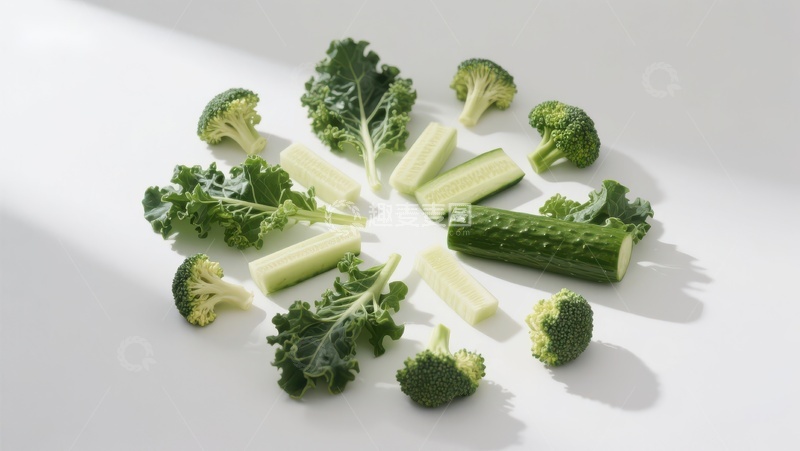 高清大图下载【趣麦麦图】新鲜绿色蔬菜的排列展示