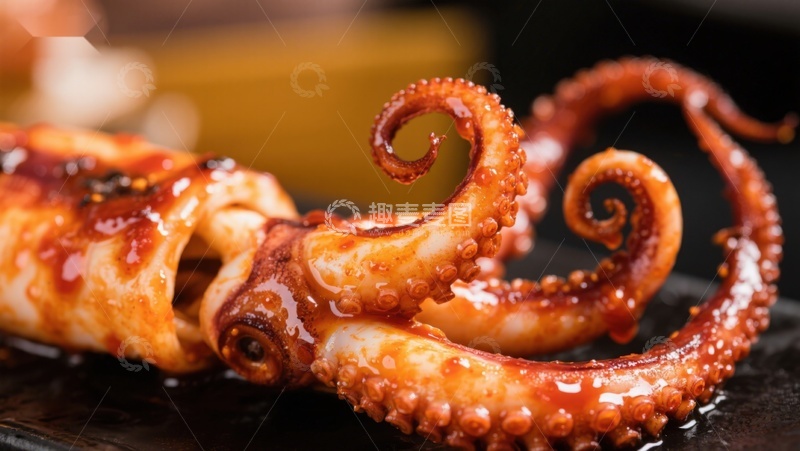 高清大图下载【趣麦麦图】酱汁淋漓的烤鱿鱼触须