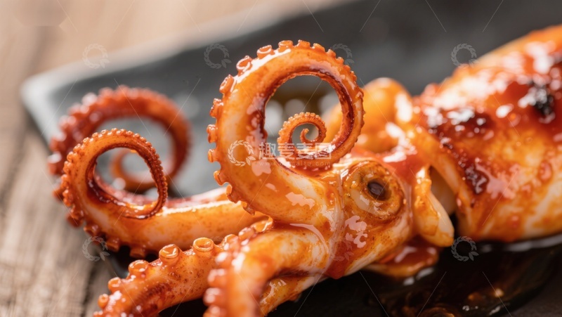 高清大图下载【趣麦麦图】酱汁淋漓的烤章鱼特写