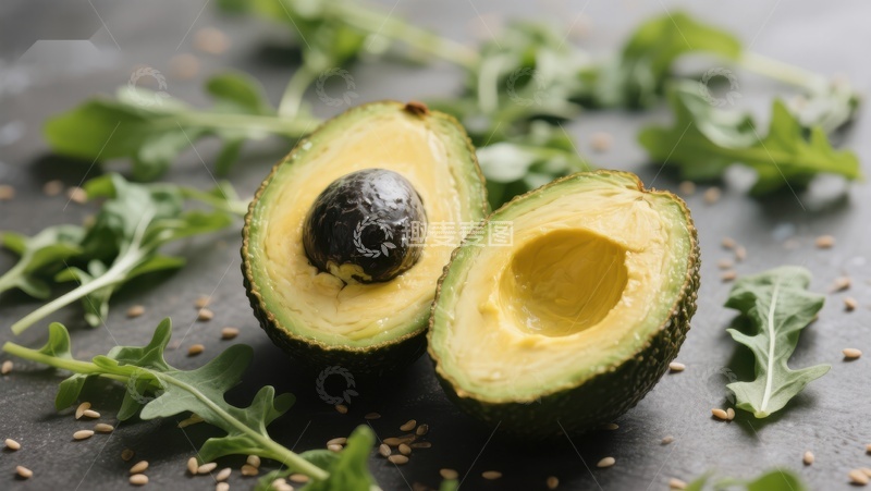 高清大图下载【趣麦麦图】切开的牛油果与芝麻香菜