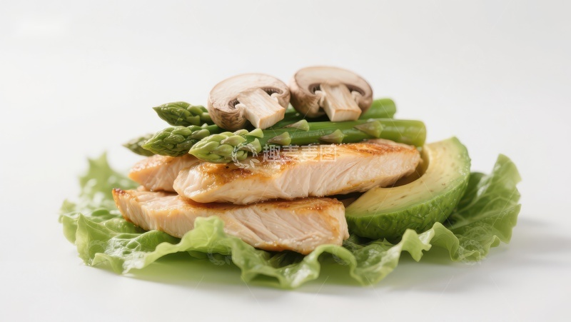 高清大图下载【趣麦麦图】烤鸡胸配芦笋蘑菇和牛油果