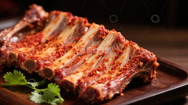 香辣腌制排骨，色泽诱人