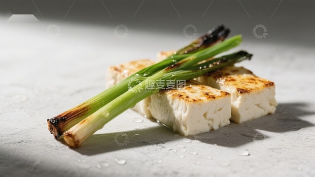 煎豆腐配烤葱