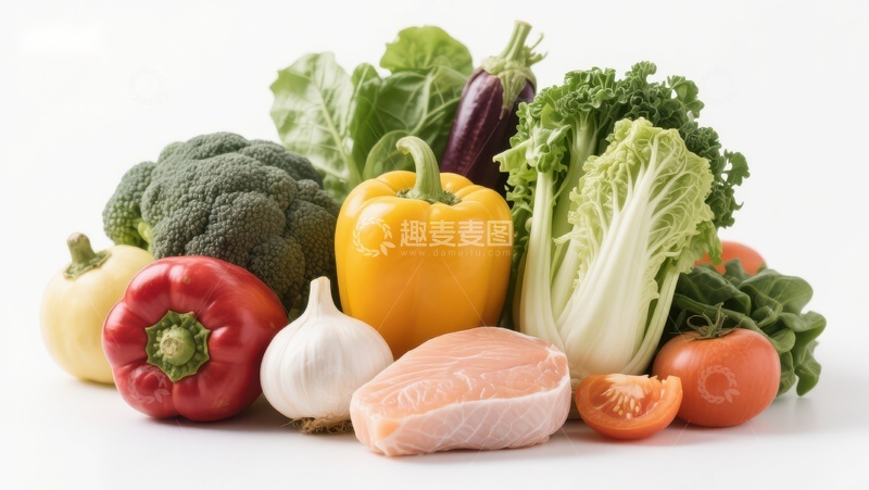 高清大图下载【趣麦麦图】新鲜蔬菜与鱼肉组合