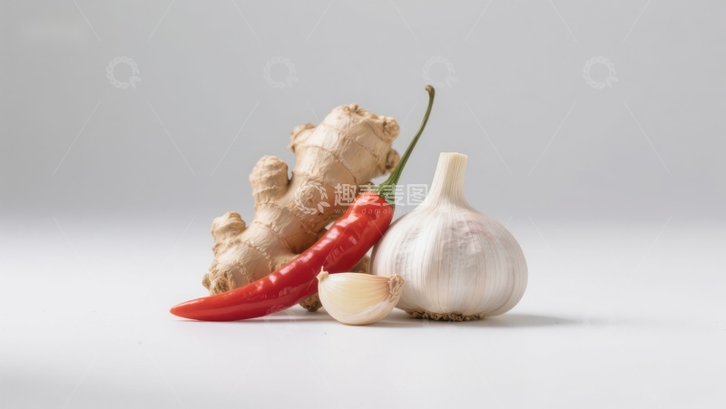 高清大图下载【趣麦麦图】生姜、大蒜与红辣椒的组合