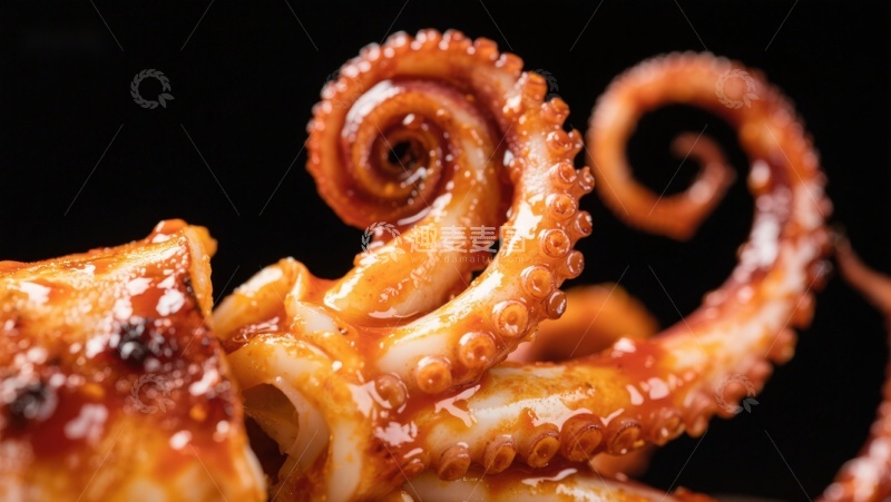 高清大图下载【趣麦麦图】酱汁淋漓的章鱼触角特写