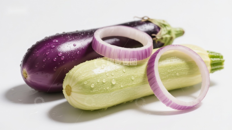 高清大图下载【趣麦麦图】新鲜茄子与青瓜配洋葱圈