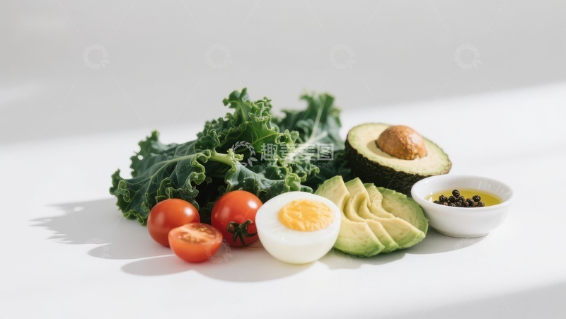 高清大图下载【趣麦麦图】新鲜蔬菜与鸡蛋的健康组合