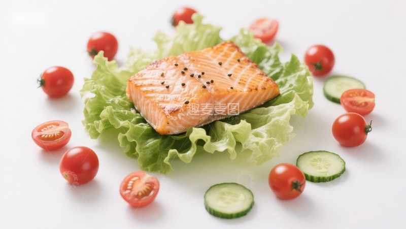 高清大图下载【趣麦麦图】三文鱼配生菜与樱桃番茄