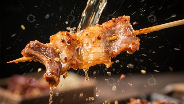 香辣肉串，油汁四溅的美味瞬间