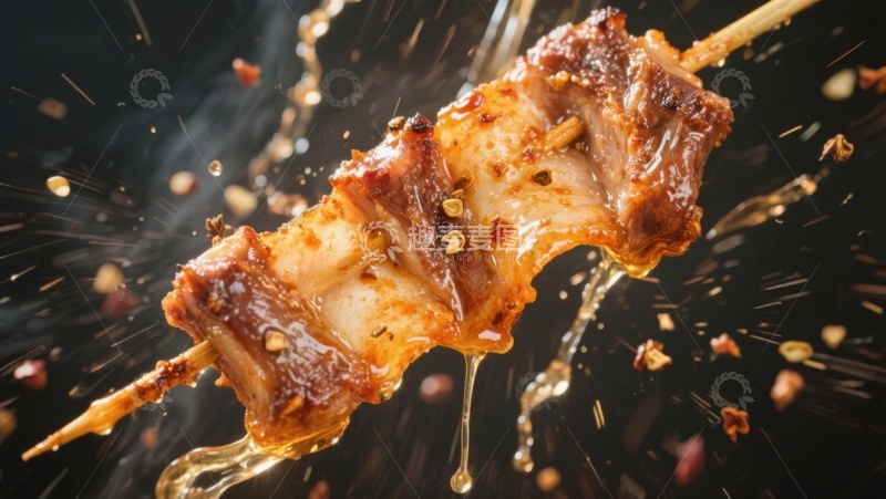 高清大图下载【趣麦麦图】美味烤肉串，酱汁四溅