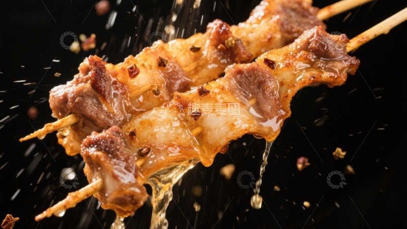 高清大图下载【趣麦麦图】美味烤肉串，油汁四溅