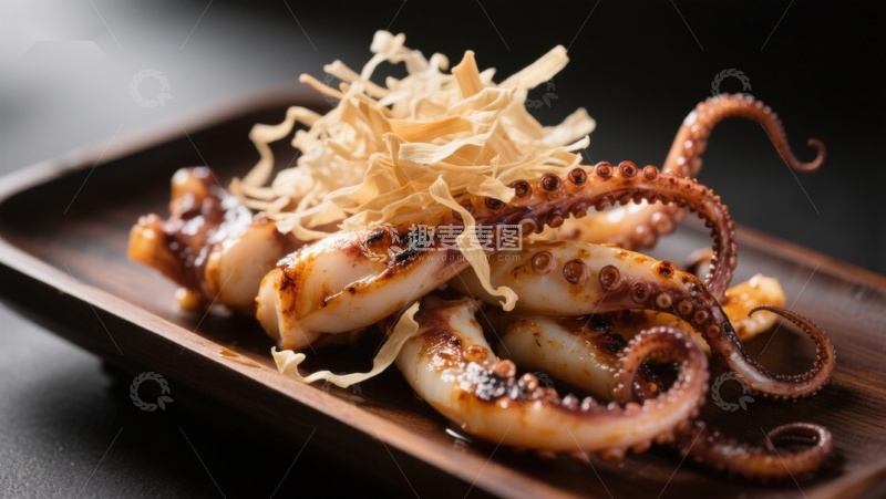 高清大图下载【趣麦麦图】烤章鱼配脆炸洋葱丝