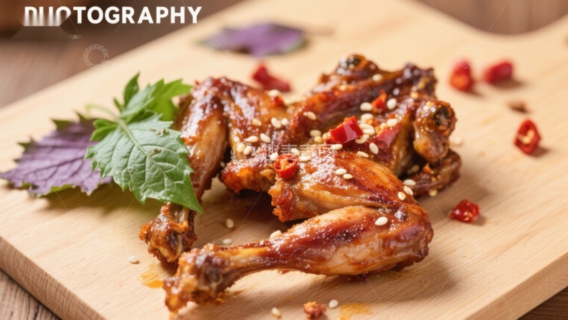 高清大图下载【趣麦麦图】香辣烤鸡翅，撒芝麻与辣椒