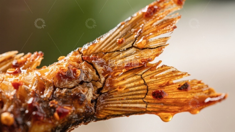 香辣烤鱼尾特写