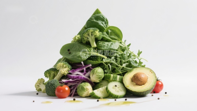 高清大图下载【趣麦麦图】新鲜蔬菜堆叠成金字塔形状
