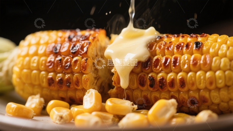 高清大图下载【趣麦麦图】烤玉米淋上奶油，热气腾腾
