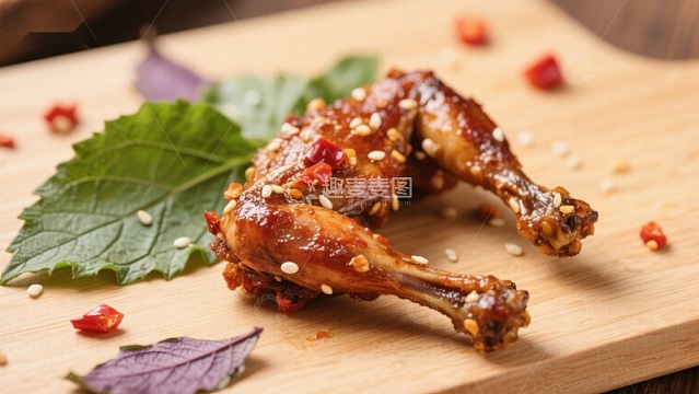 香辣鸡腿配芝麻与辣椒