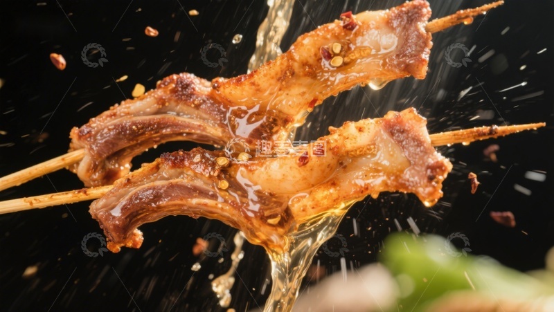 高清大图下载【趣麦麦图】美味烤肉串，酱汁四溅
