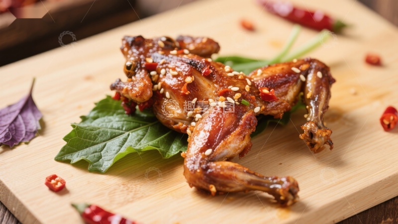 高清大图下载【趣麦麦图】香辣烤鸡腿配绿叶装饰