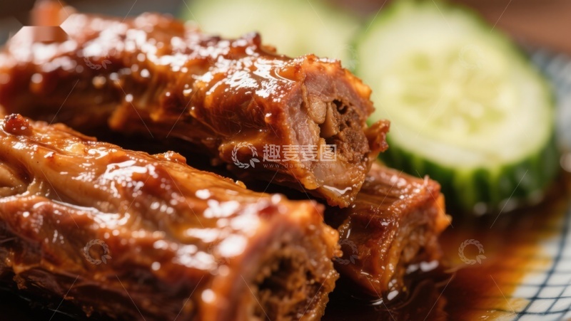 高清大图下载【趣麦麦图】酱汁排骨配黄瓜片