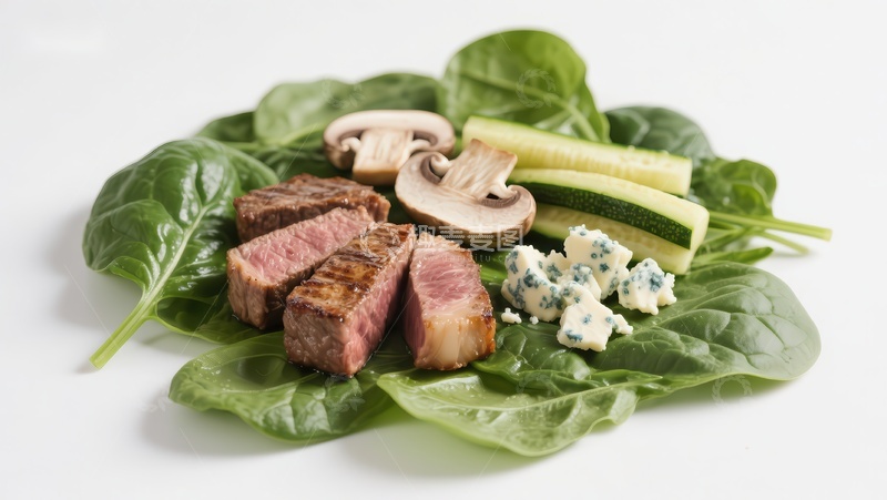 高清大图下载【趣麦麦图】牛排配蘑菇蓝纹奶酪沙拉