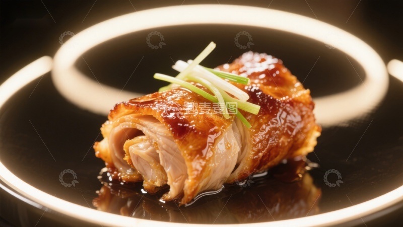 高清大图下载【趣麦麦图】烤鸭切片配葱丝，色泽诱人
