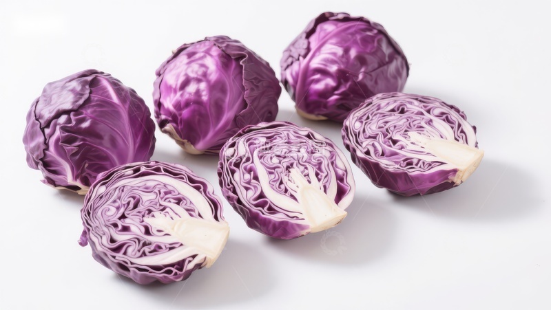 高清大图下载【趣麦麦图】新鲜紫甘蓝，切开与完整展示