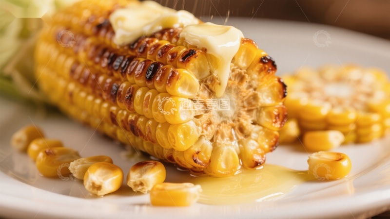 高清大图下载【趣麦麦图】烤玉米配黄油，美味诱人