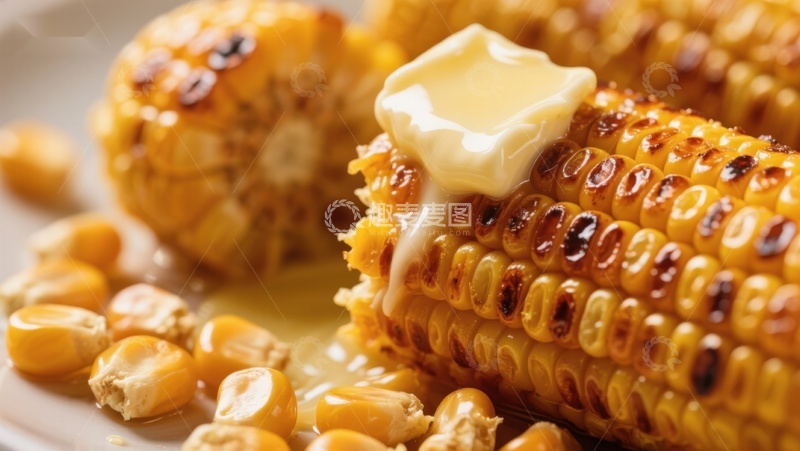 高清大图下载【趣麦麦图】烤玉米配黄油，美味诱人